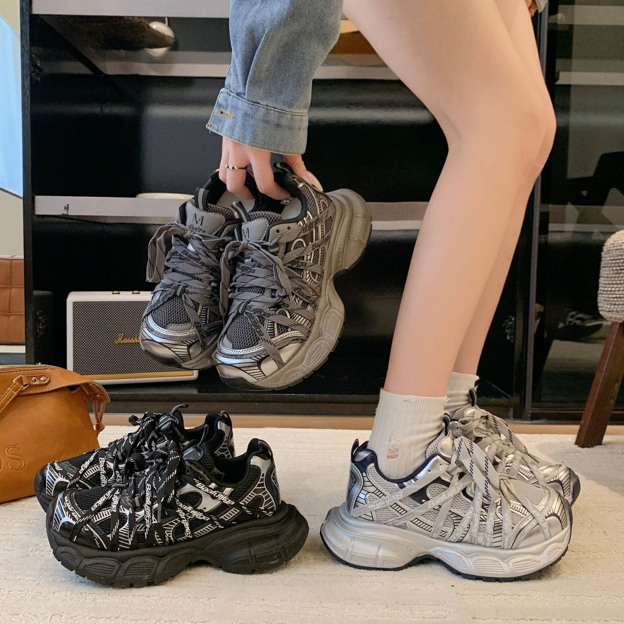 222-91小众厚底老爹鞋2025秋款爆火增高透气时尚百搭运动老爹鞋女