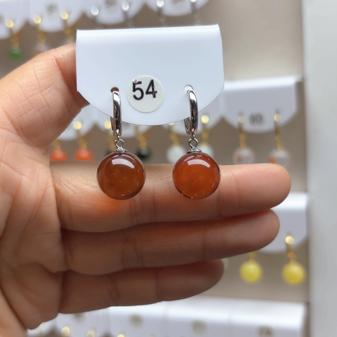 血珀耳饰银S925镶嵌血珀