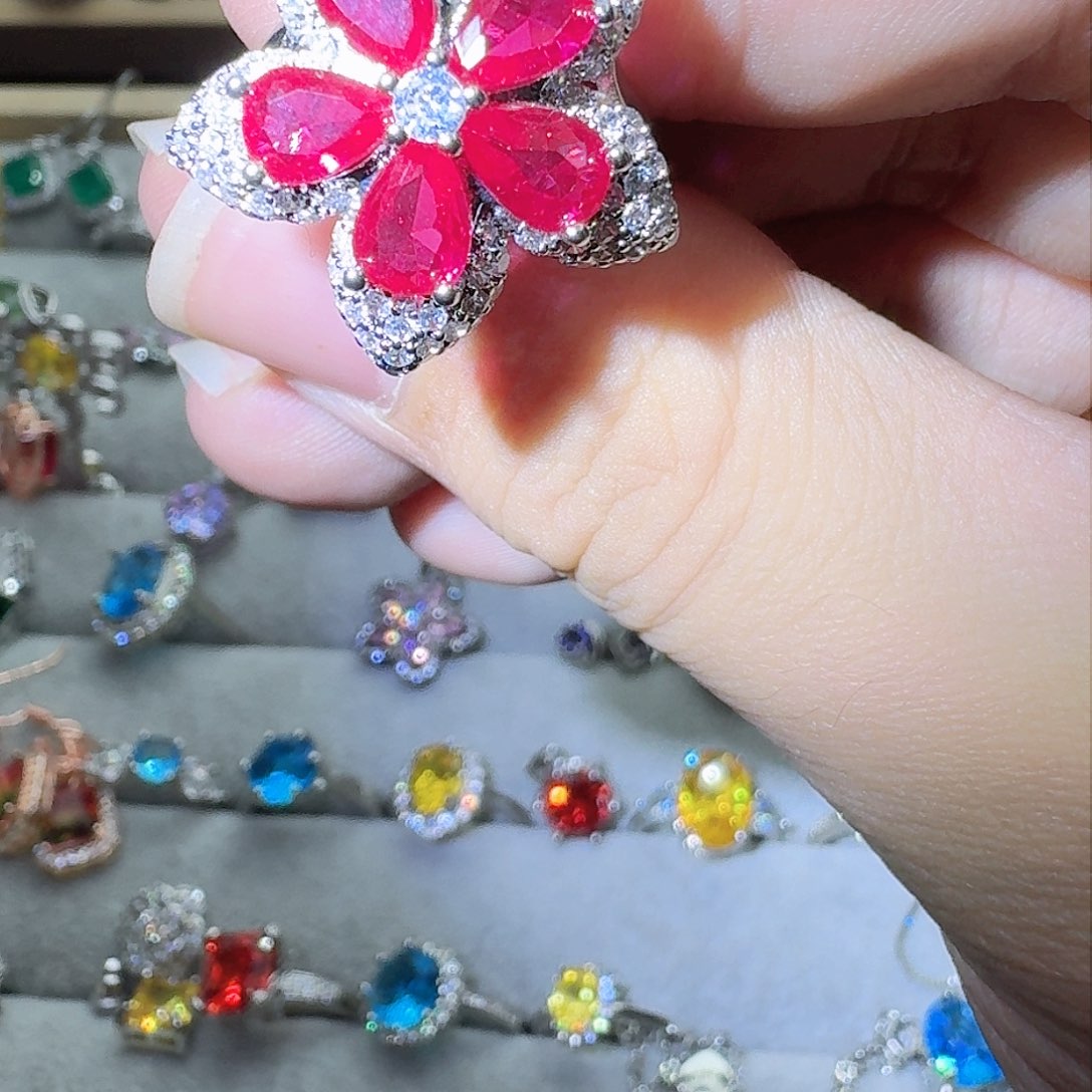 绿水晶戒指银S925镶嵌可*