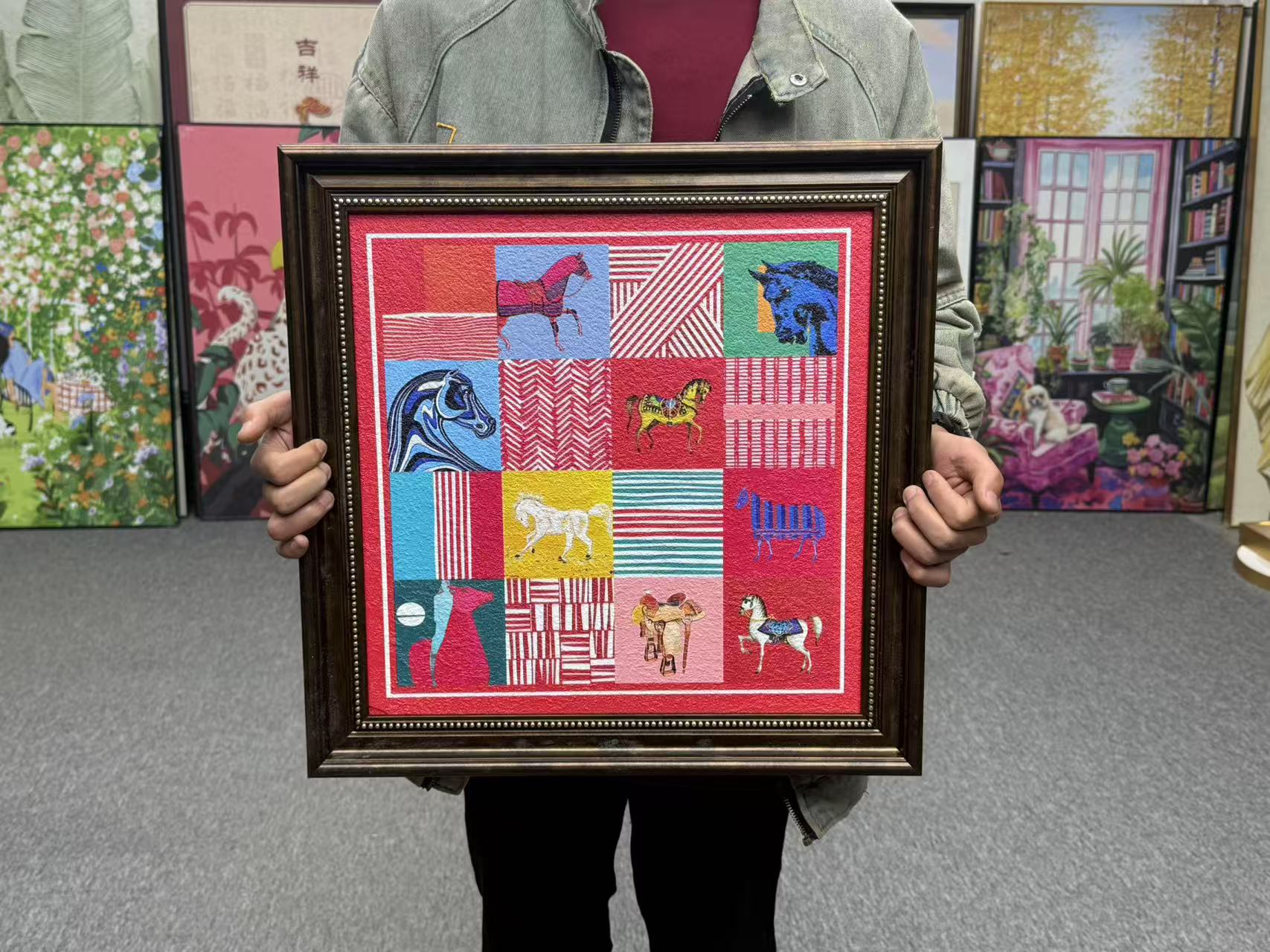 意式骏马客厅装饰画艺术轻奢卧室床头挂画高级感新年红色玄关5050