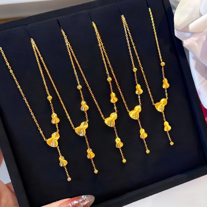 钛钢项链 镭射招财葫芦流苏拉丝碎碎冰爆中国风简约百搭闺蜜项链