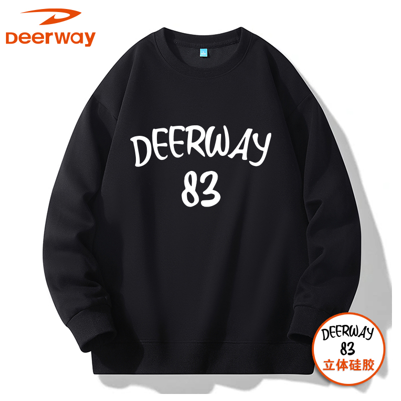 Deerway/德尔惠立体硅胶印花圆领潮牌男秋季休闲长袖卫衣男女同款