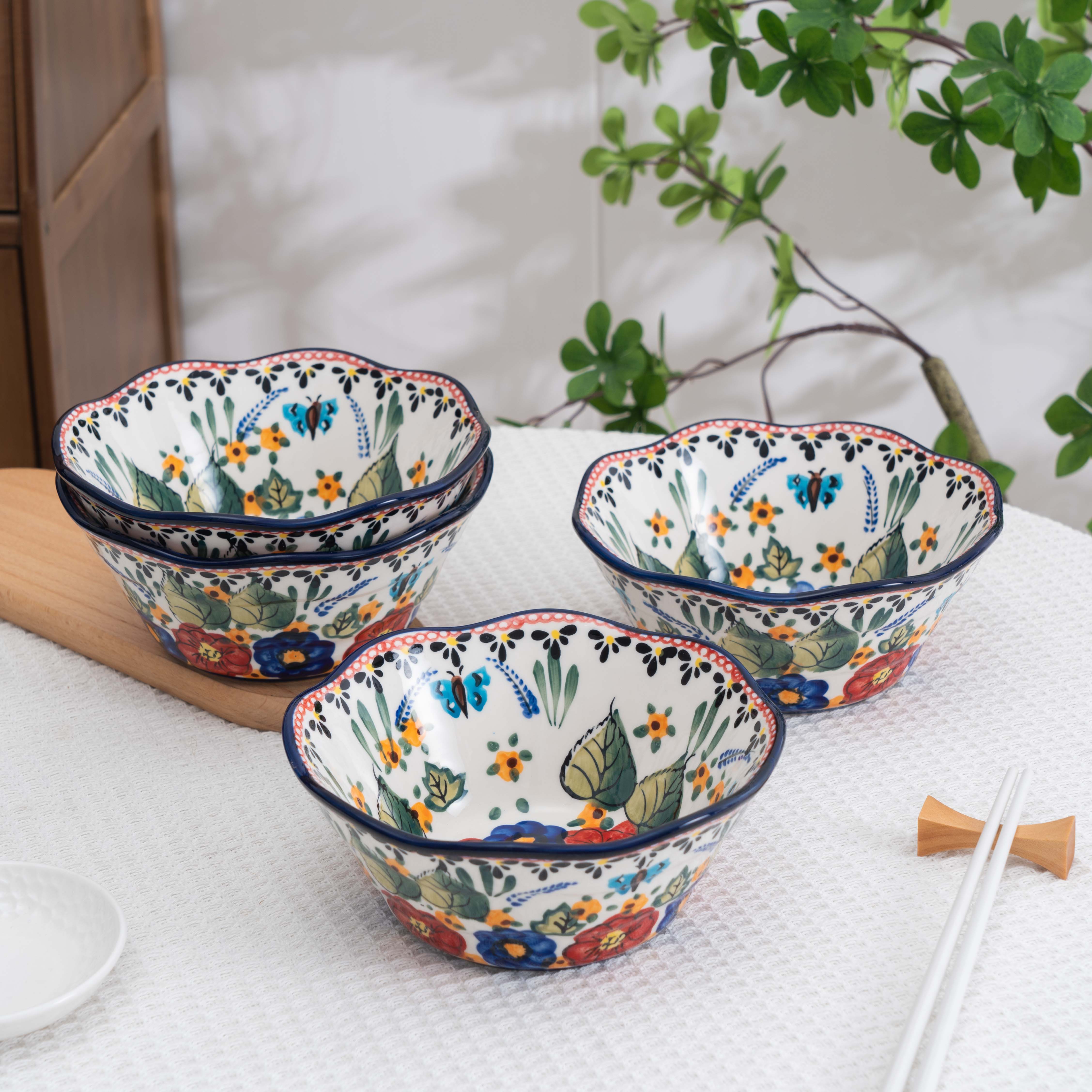 【花之艳】手绘6.5寸斗笠曲边碗大碗欧式碗 新疆包邮 4个