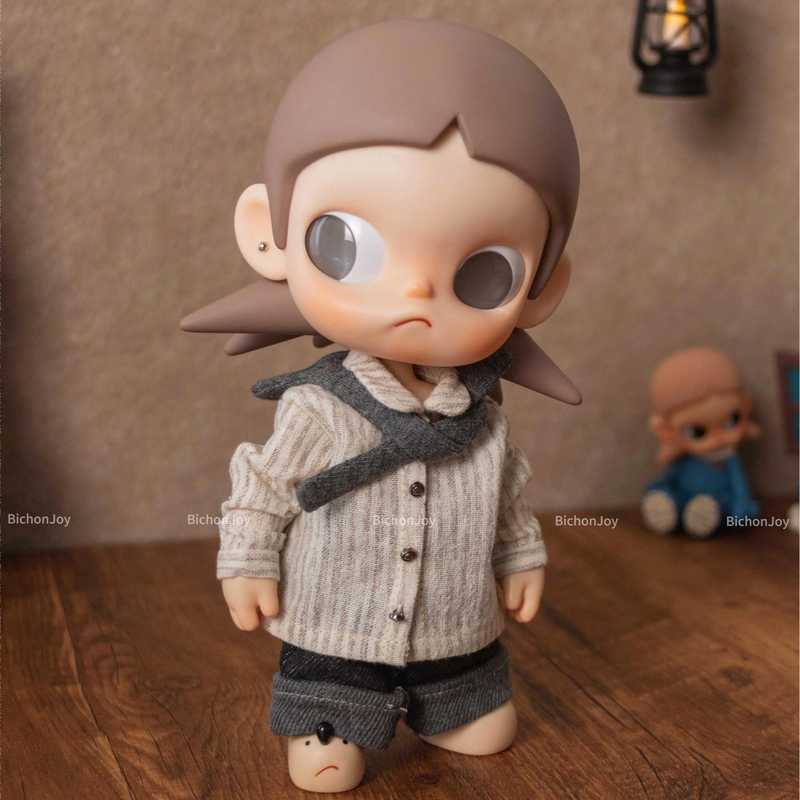 瓜瓜嘎·Zisga娃衣1/8BJD日系休闲通勤套装格纹衬衫围巾牛仔裤套装