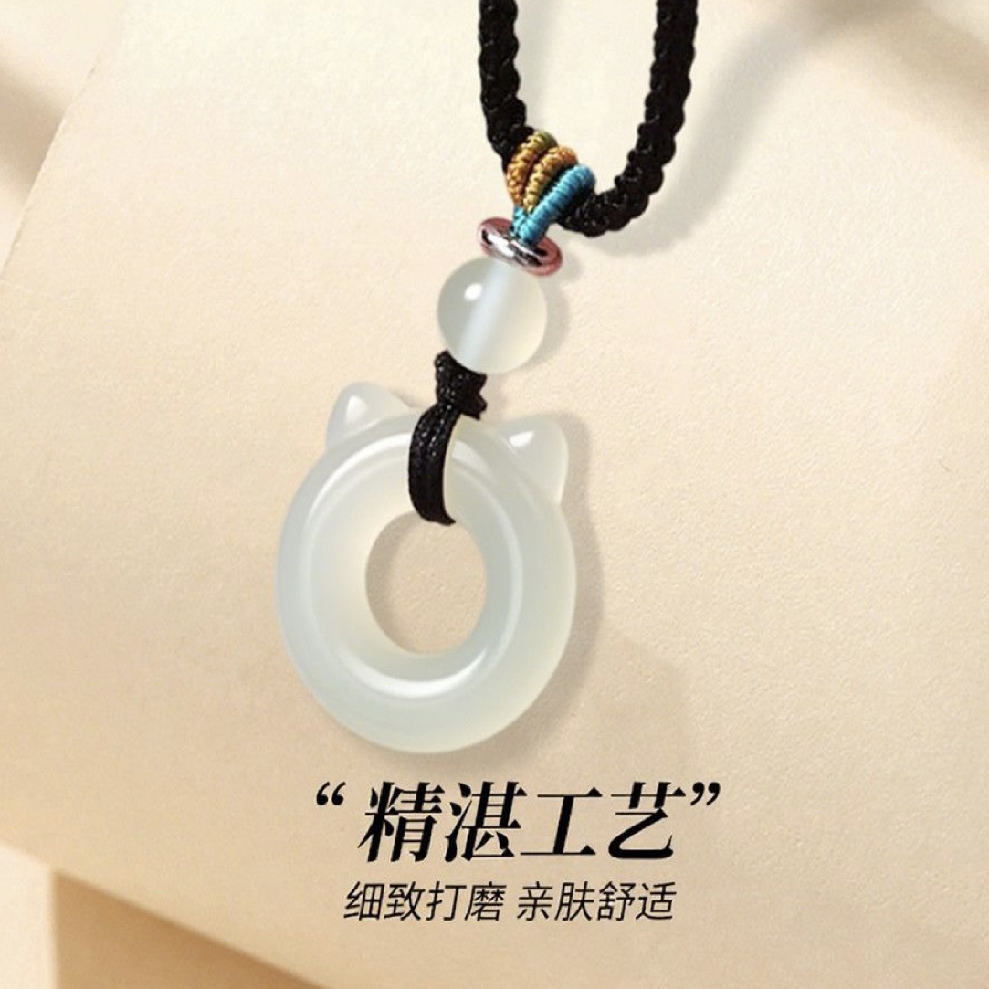 【玉髓玛瑙猫环猫头情侣项链情人节礼物