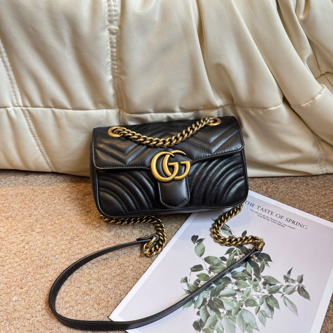 95新 GUCCI/古驰 Gucci 黑金 牛皮 马蒙22/683989525