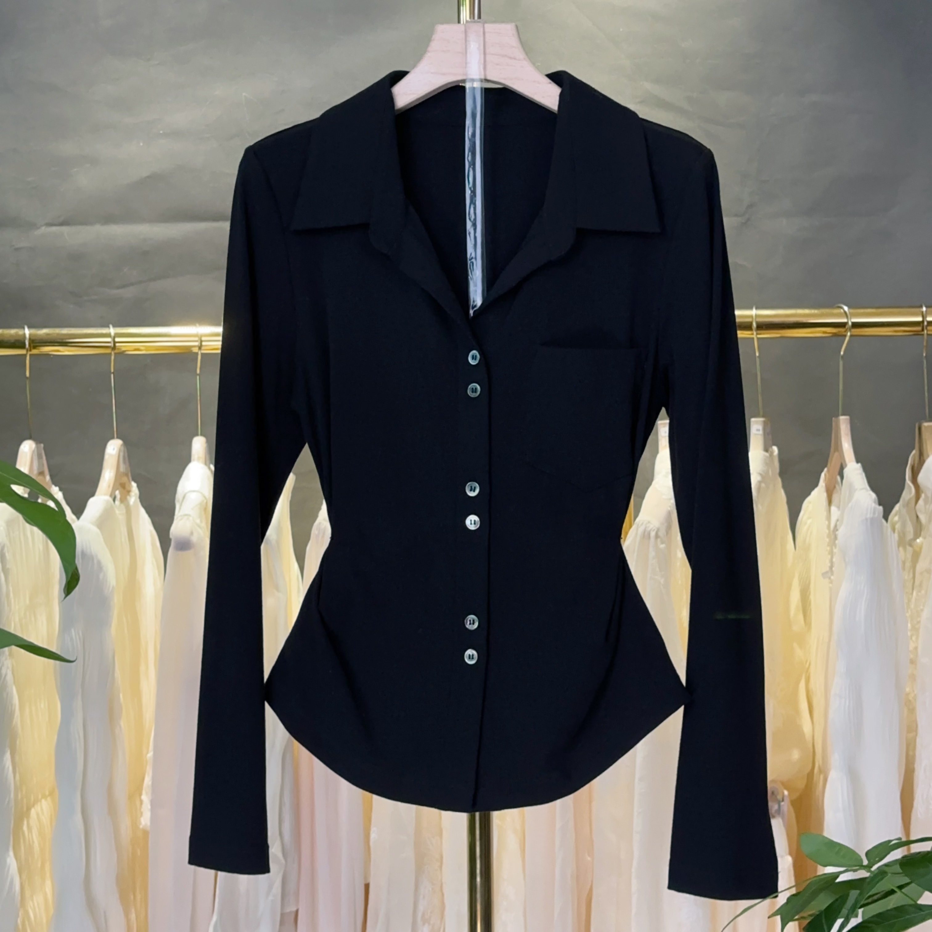 【RG1999】2025年春装新款百搭减龄显瘦气质简约长袖新款小衫修身