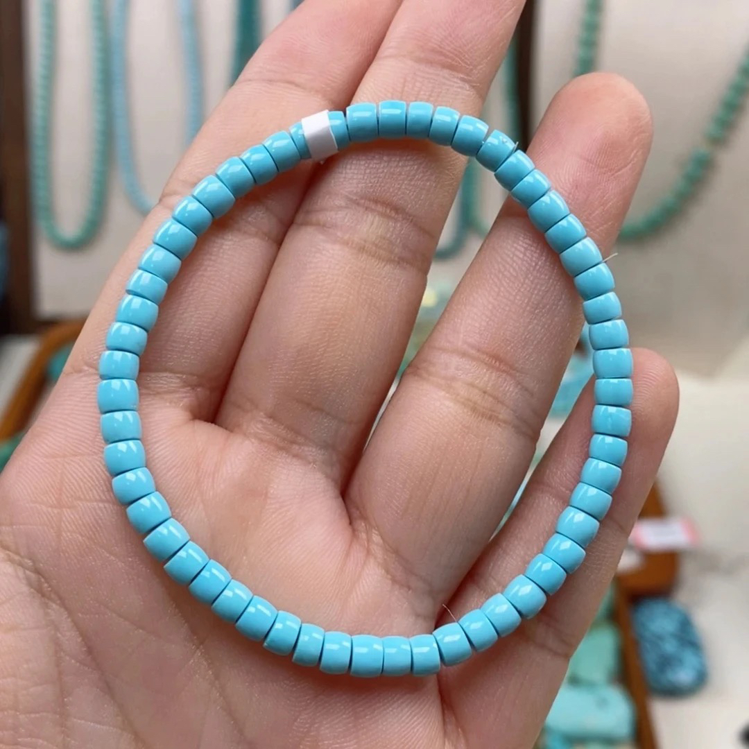 原矿高瓷蓝绿松石直切手串