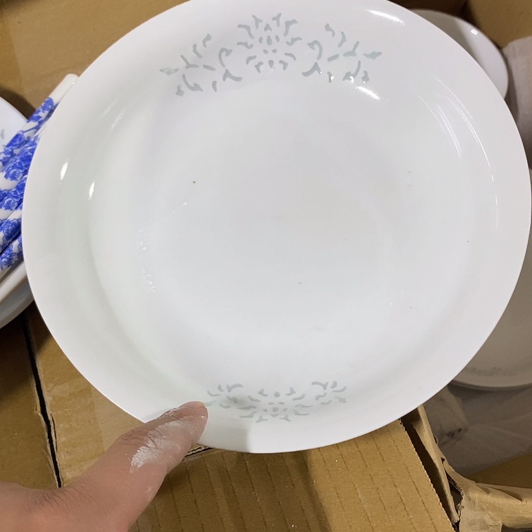 摆件白泥8寸高温玲珑瓷盘2支
