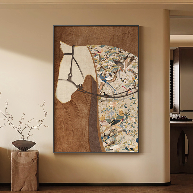 【客厅玄关】中古风客厅装饰新款马到成功复古沙发背景墙挂画高级感