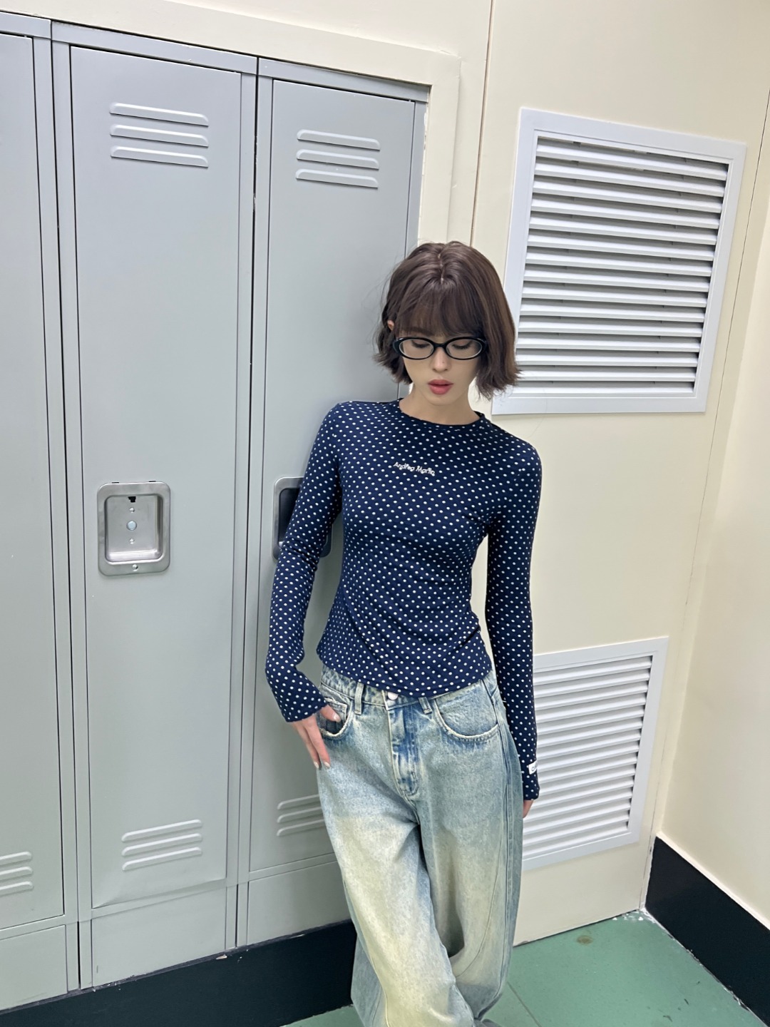 JAC三色波点小衫学院风
