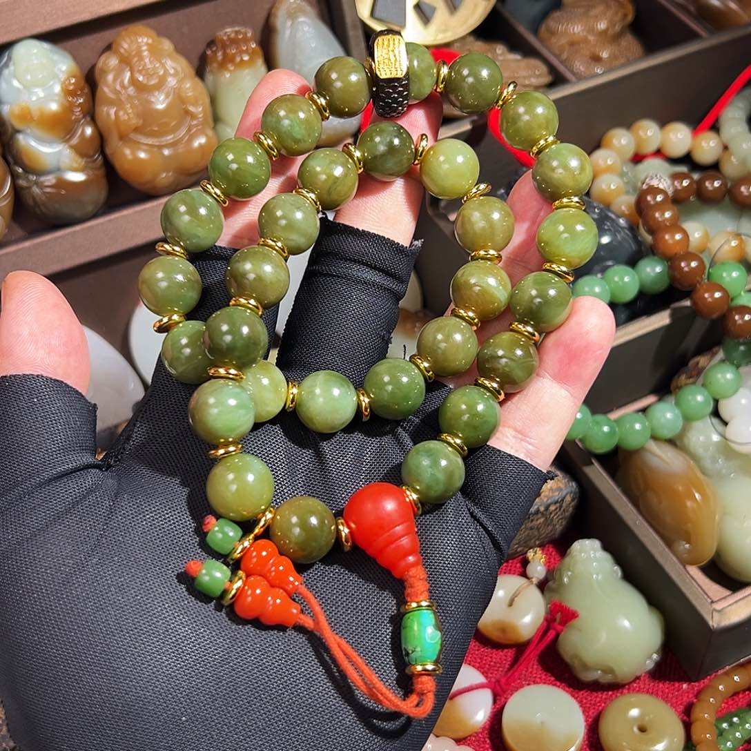 和田玉（碧玉）把件未镶嵌【定制】黑羊洞16mm手持