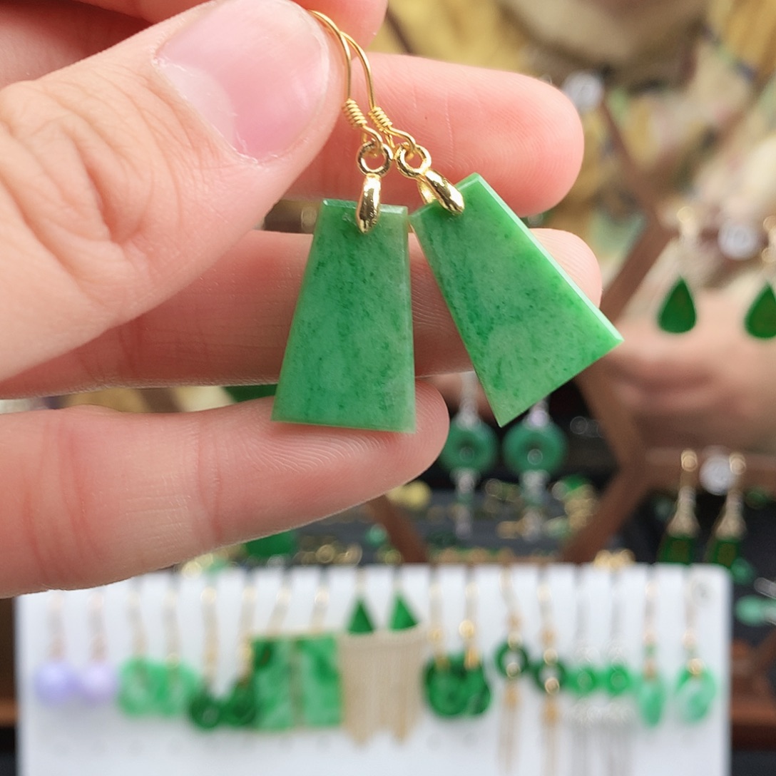 翡翠耳饰银S925镶嵌耳饰