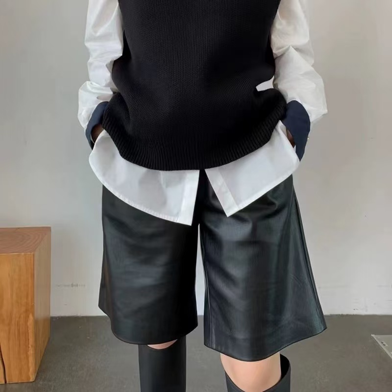 【反季青仓】五分裤>海宁25新款休闲秋季中裤五分裤潮流时尚皮裤