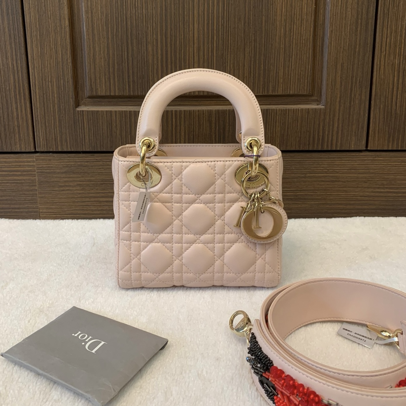 95新 DIOR/迪奥 淡粉色三格羊皮戴妃 /二奢