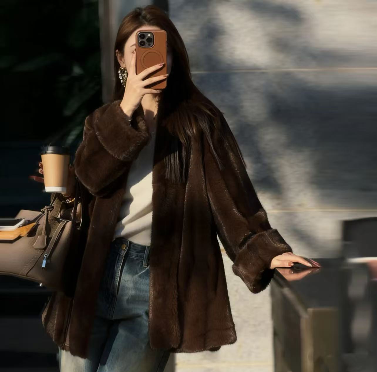 秋冬高级感气质显瘦贵气老钱风环保毛毛外套冬季轻奢