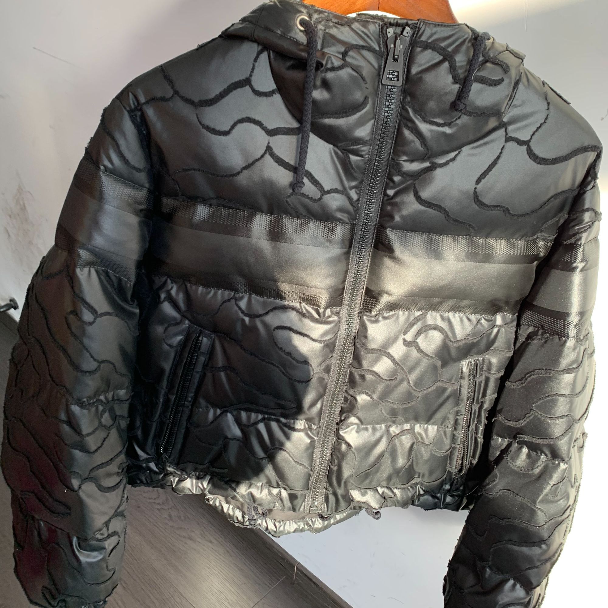 99新 DIOR/迪奥 Dior迪奥羽绒棉衣深蓝色暗花纹S码