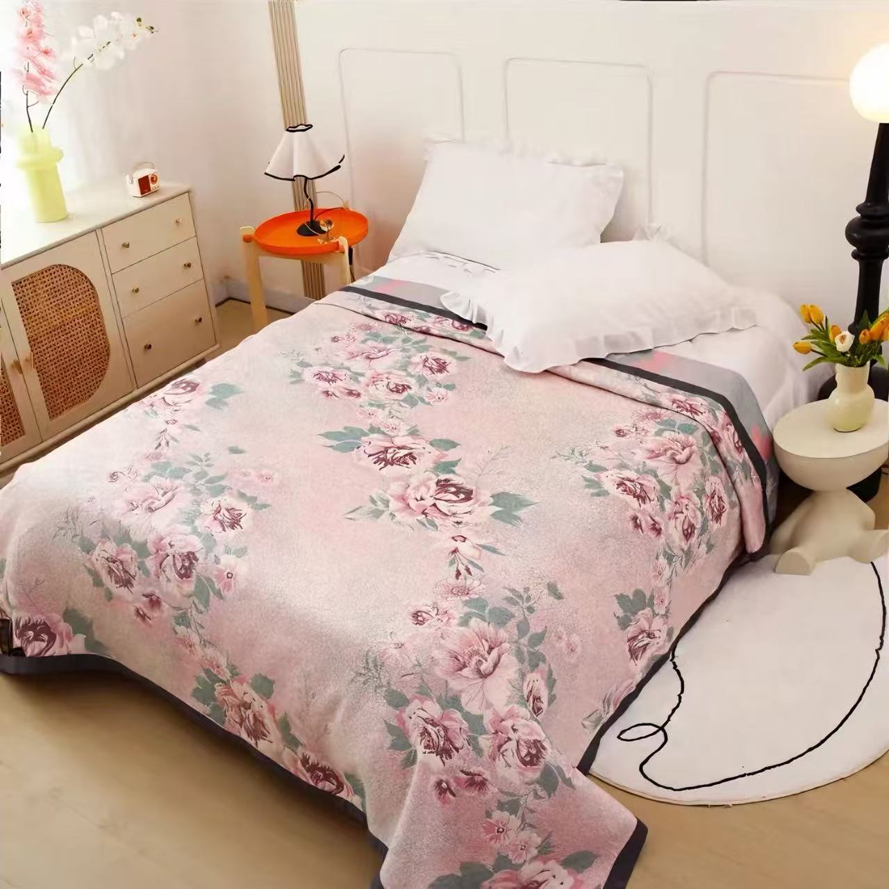 【粉色花之梦床盖210×240cm】～多层蚕蛹蛋白肽床盖加厚床单双人