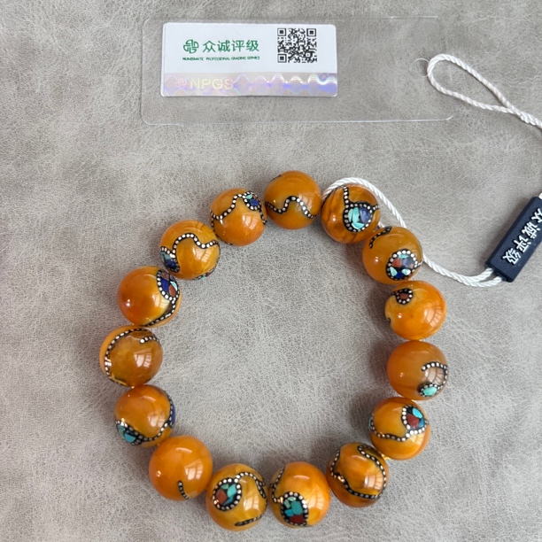 尼泊尔镶嵌蜜蜡手串 YZ2078［燕赵造物司］