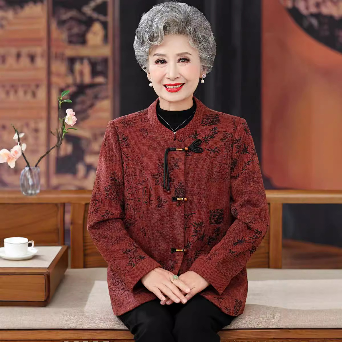 中老年人秋装外套女奶奶洋气唐装妈妈春秋款老人衣服老太太婆婆装