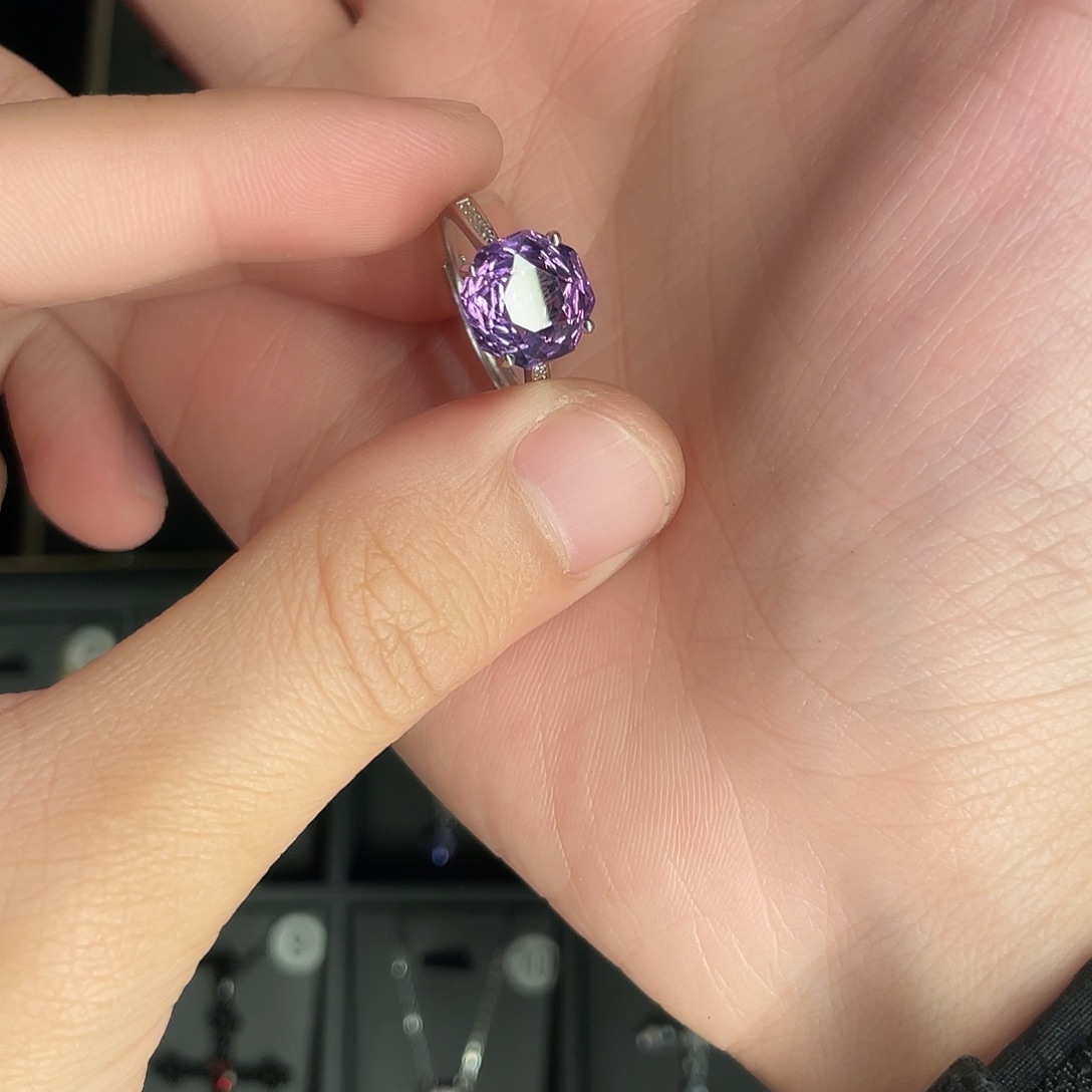 紫晶戒指银S925镶嵌天然