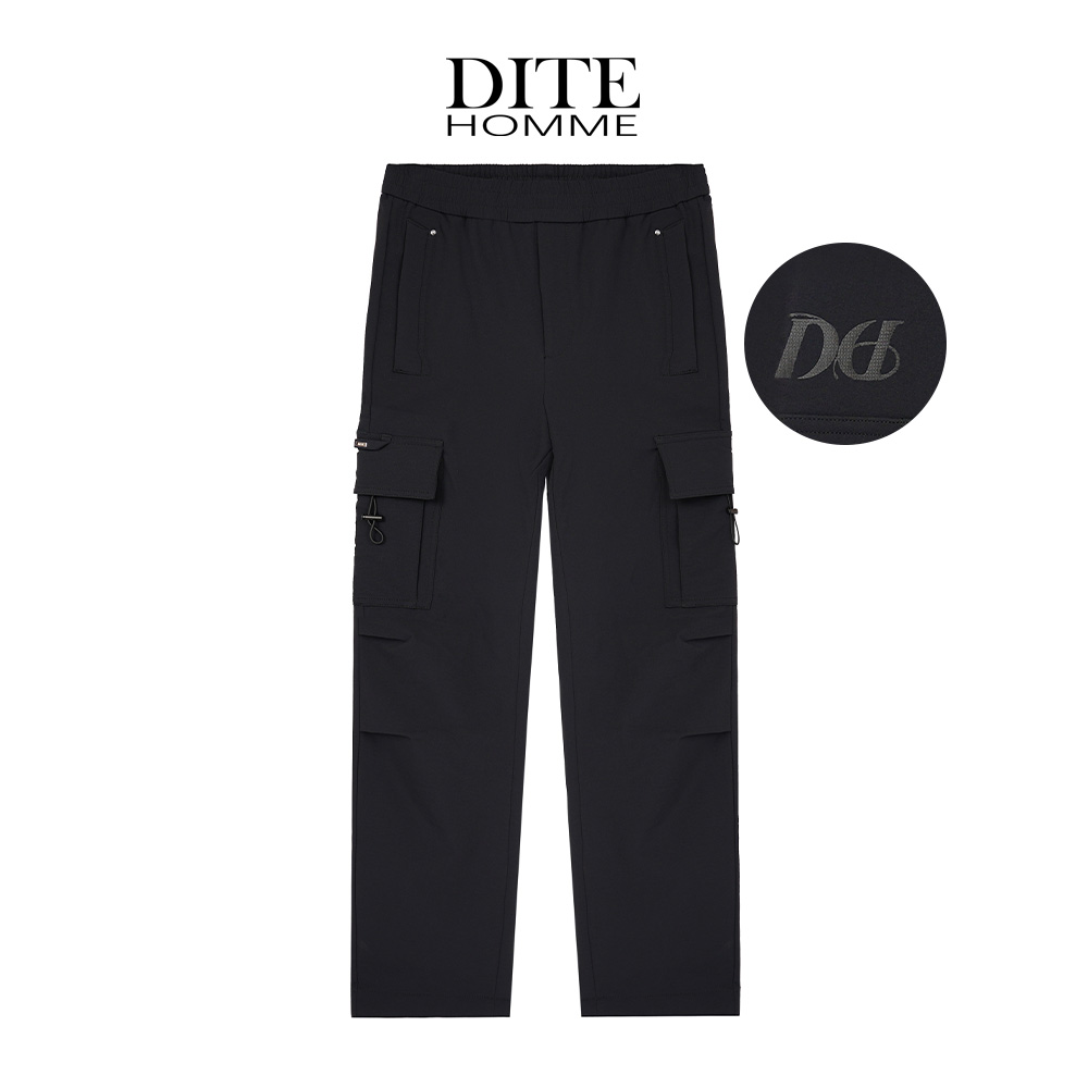 DITE男装 直筒刺绣工装裤纯色25秋休闲裤立体口袋松紧带舒适时尚