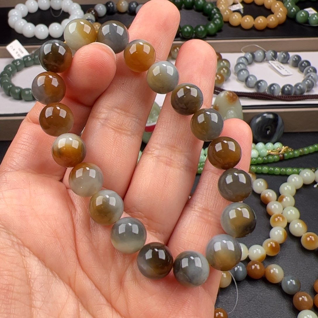 和田玉手链未镶嵌三色楼兰天花板