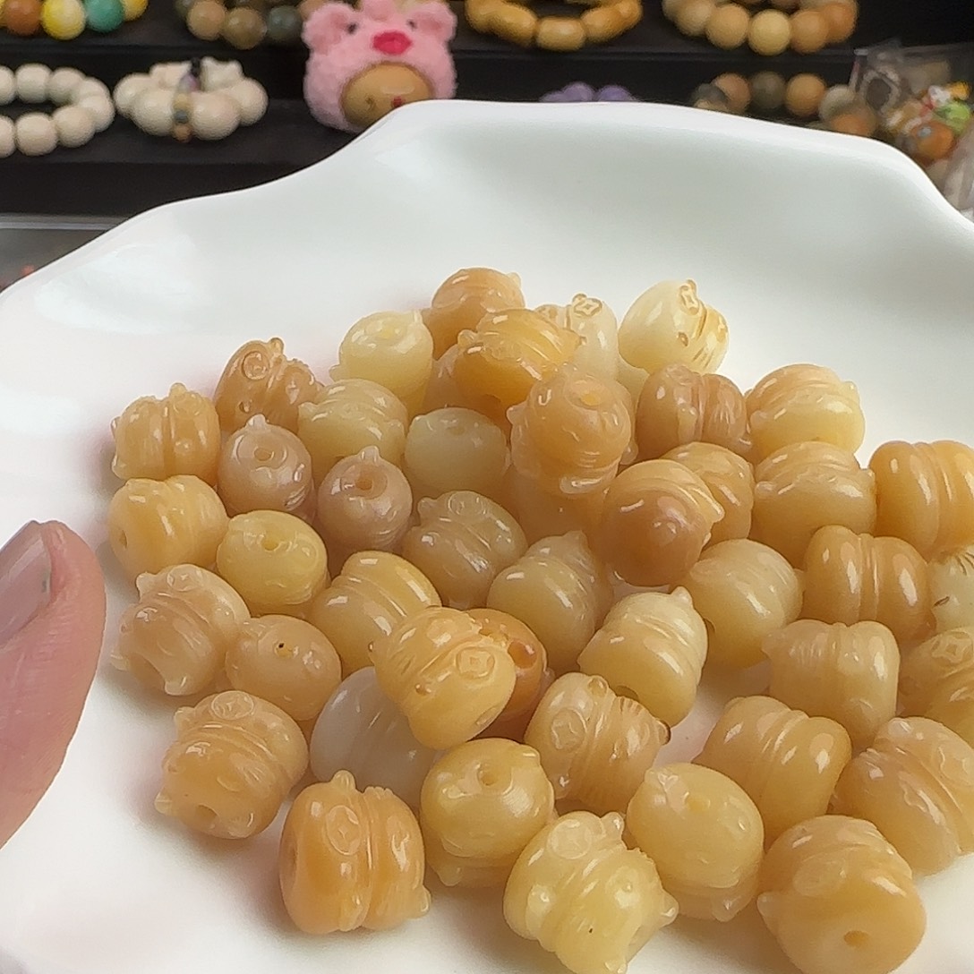 菩提根/象牙果手串卡12奶油黄招财猫100颗