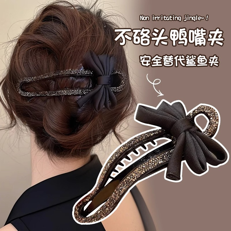 水钻一字抓夹大号发量大女2025新款高端蝴蝶结发夹盘发鸭嘴夹头饰
