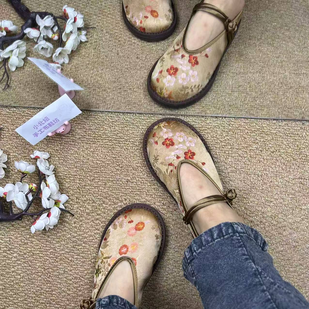 小北妞新款石榴花开盘扣休闲透气软底布鞋女单鞋