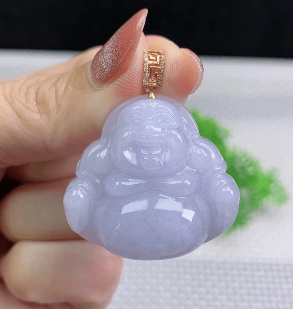 缅甸天然翡翠A货 18k金镶吊坠36尺寸31x33.2x11.6