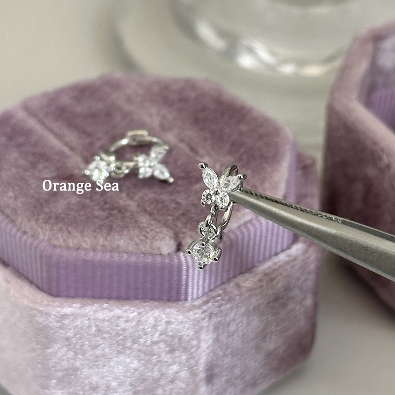 铜合金耳饰 Orange Sea超闪锆石蝴蝶吊坠耳圈精致耳骨环耳扣R159