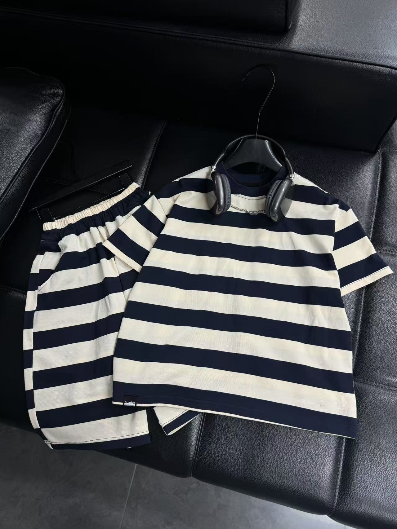 吾2025【Y】5月12日 儿童时尚时尚条纹潮版短袖套装4015-