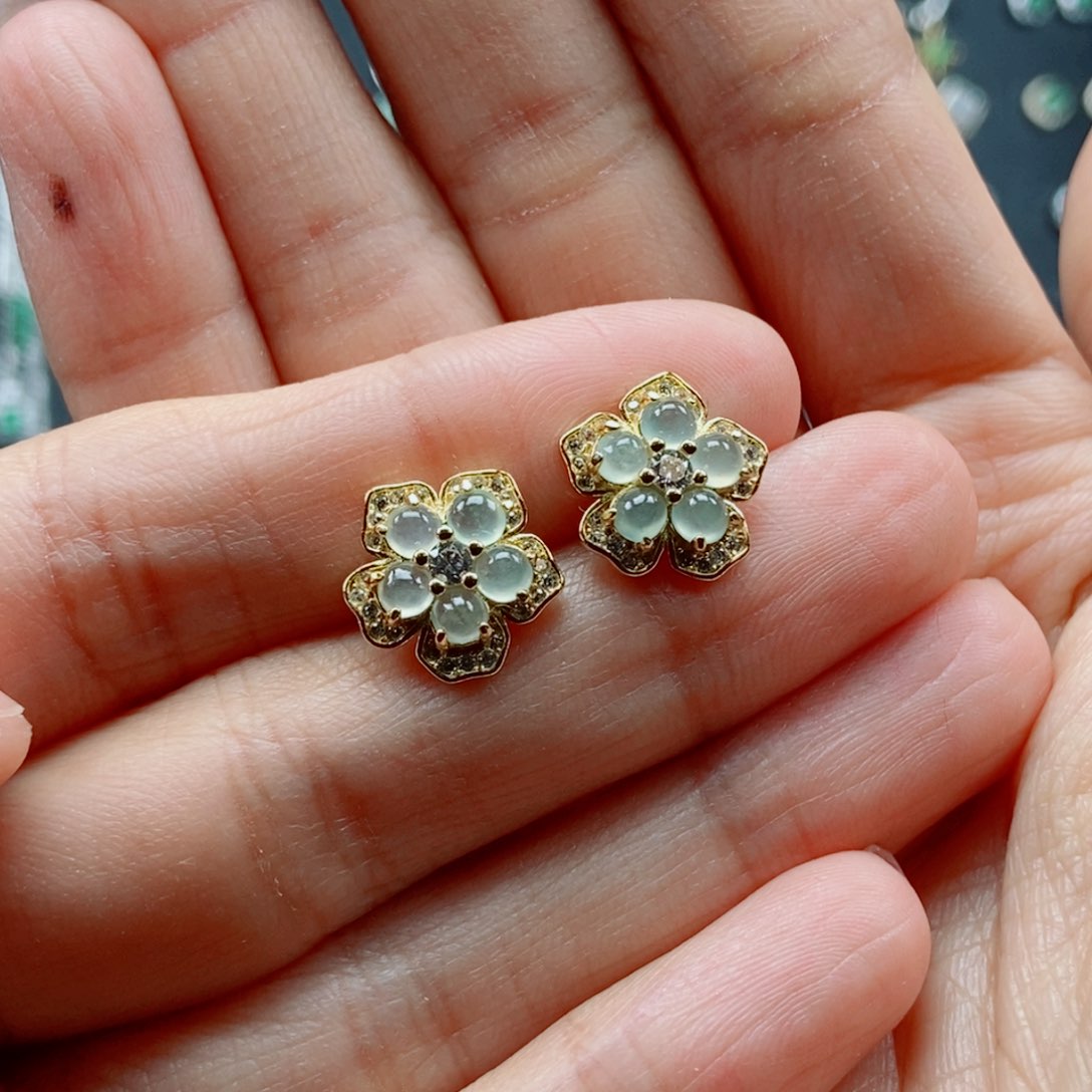 翡翠耳饰银S925镶嵌翡翠首饰