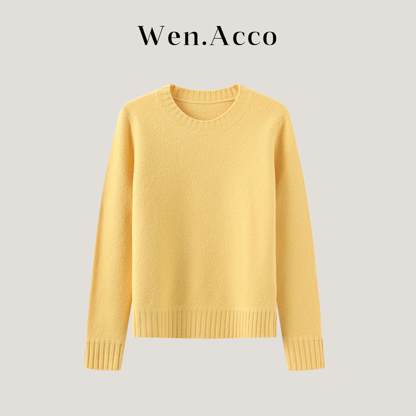 强缩绒全羊毛圆领套头毛衣秋冬时髦针织内搭娇蕊黄休闲卫衣S595
