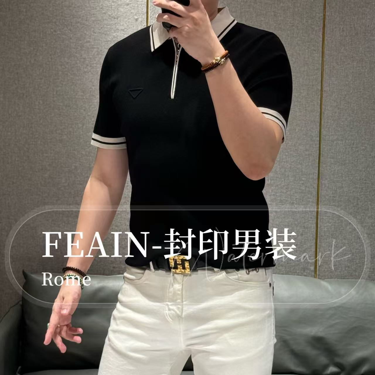 早秋新品男士半拉链设计撞色针织POLO211