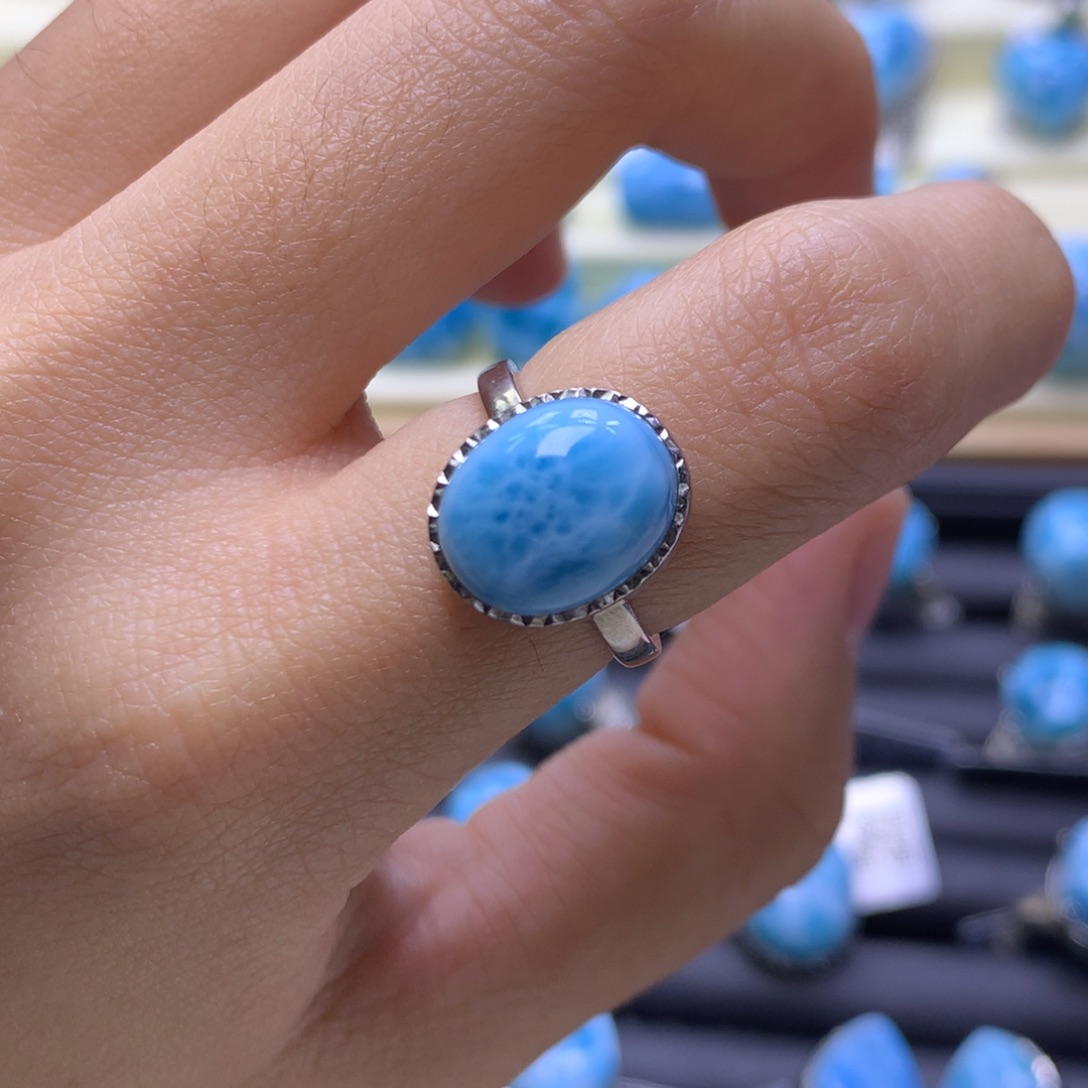 针钠钙石（海纹石）银S925镶嵌戒指蛋面戒指色差略异