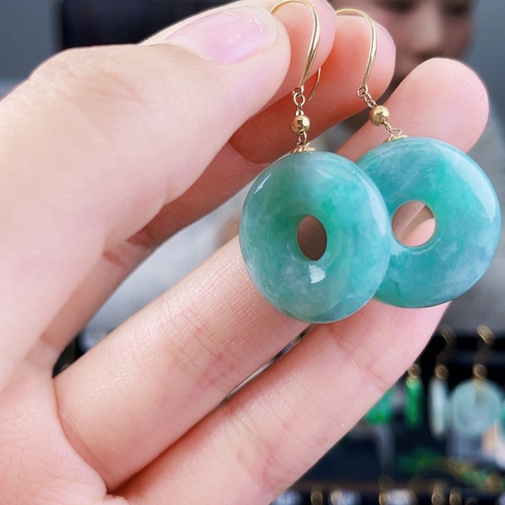 翡翠耳饰18K金镶嵌饰品