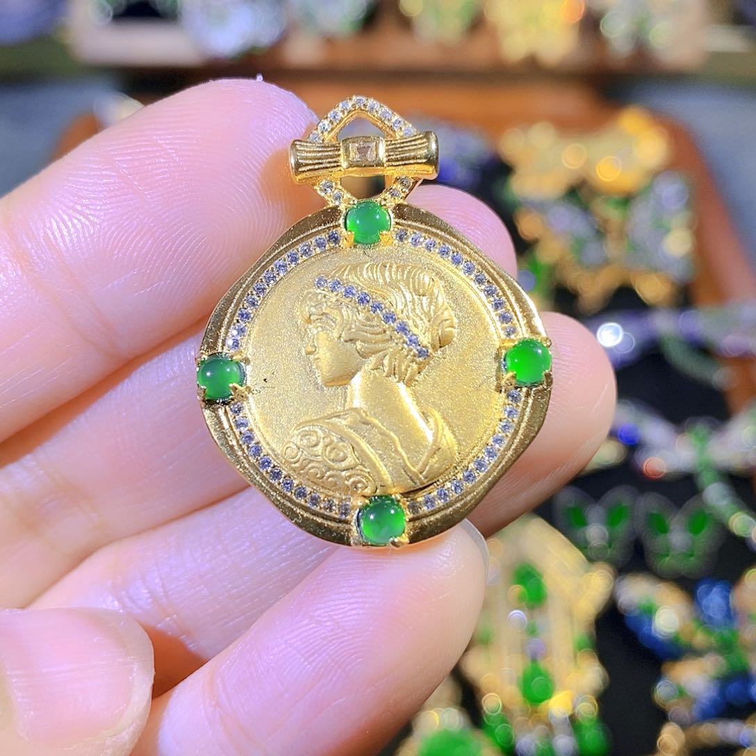 吊坠(不含链)银S925镶嵌翡翠