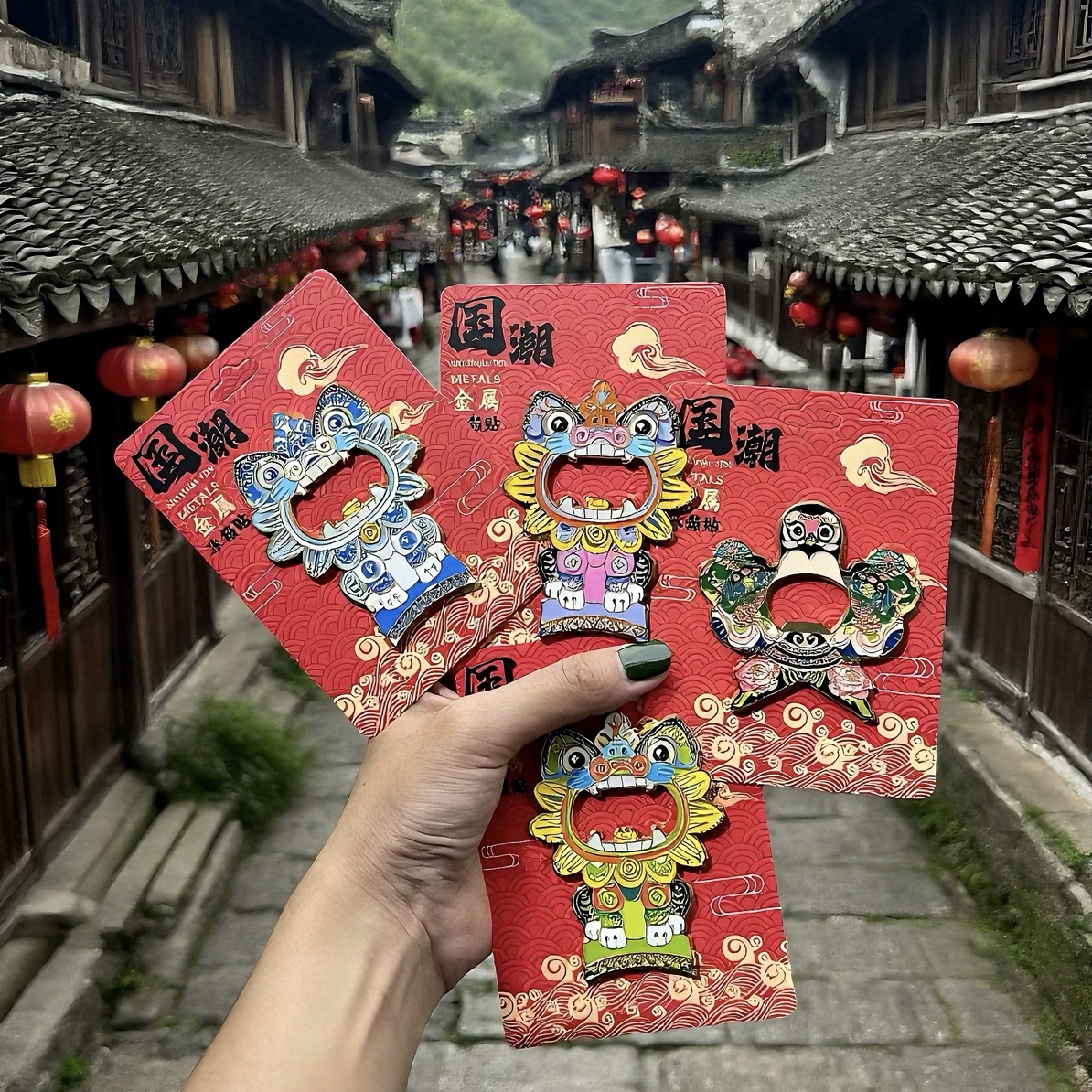 瓦猫纸鸢文创开瓶器可爱国潮喜庆冰箱装饰磁吸金属冰箱贴