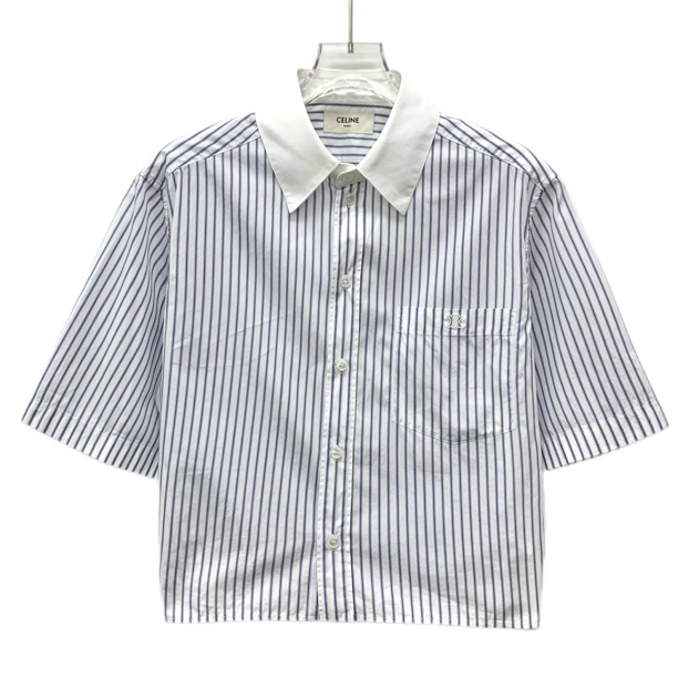 99新 Celine/思琳 DW0145 条纹凯旋门刺绣衬衫 S码