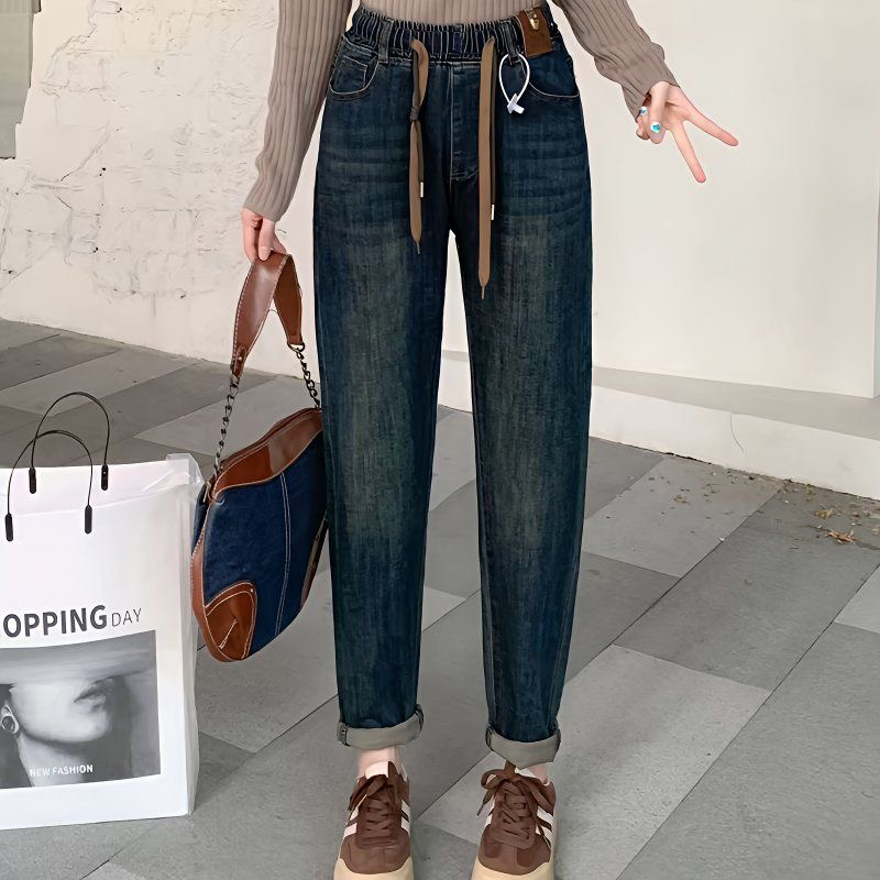 兰郁精选/孤品/高腰弹力哈伦裤/直筒裤/牛仔裤女