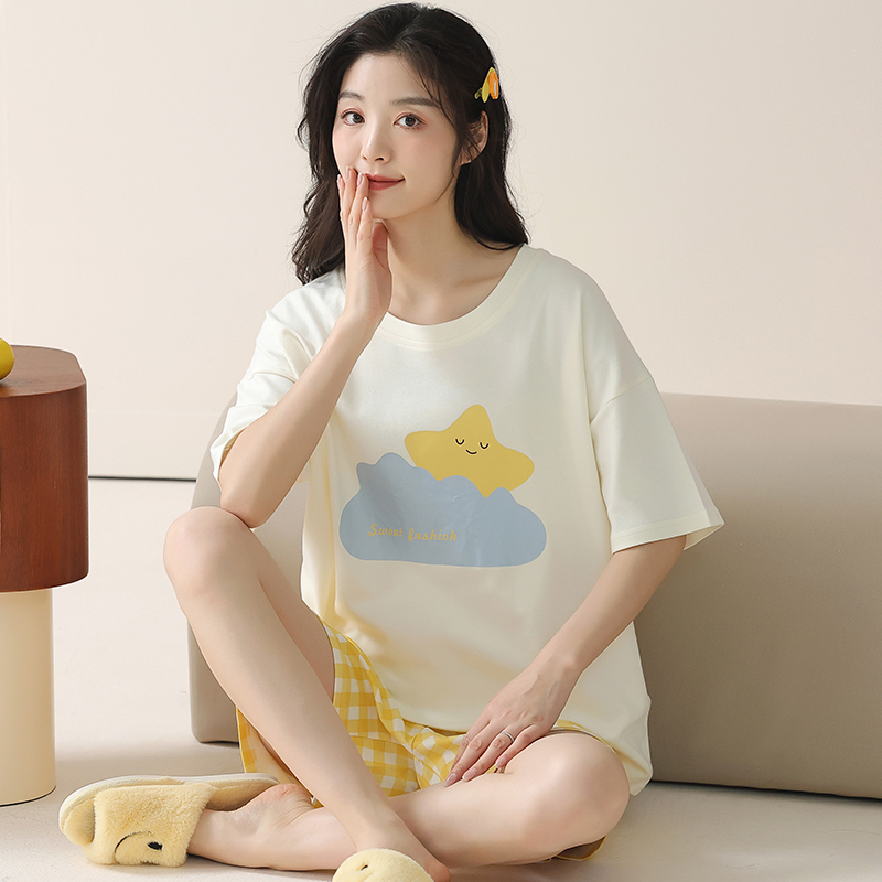 卡之恋夏季女士睡衣短裤云朵星星家居服两件套