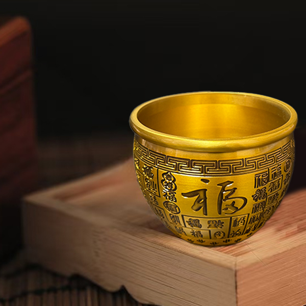 百福米缸黄铜缸聚宝盆家居办公桌礼品装饰品百福缸摆件