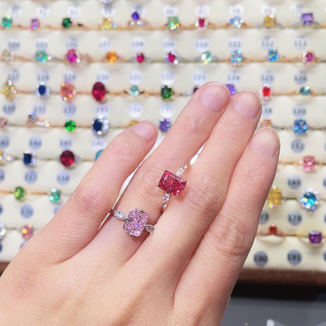 合成碳硅石非金属12圈镶草莓红