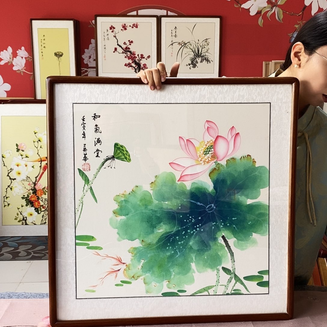 国画手写手绘带框包邮62✖️62国画作品
