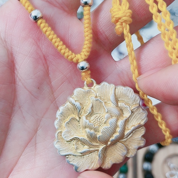 珐琅吊坠足银大牡丹