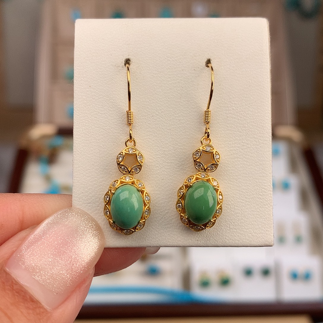 绿松石银S925镶嵌耳饰