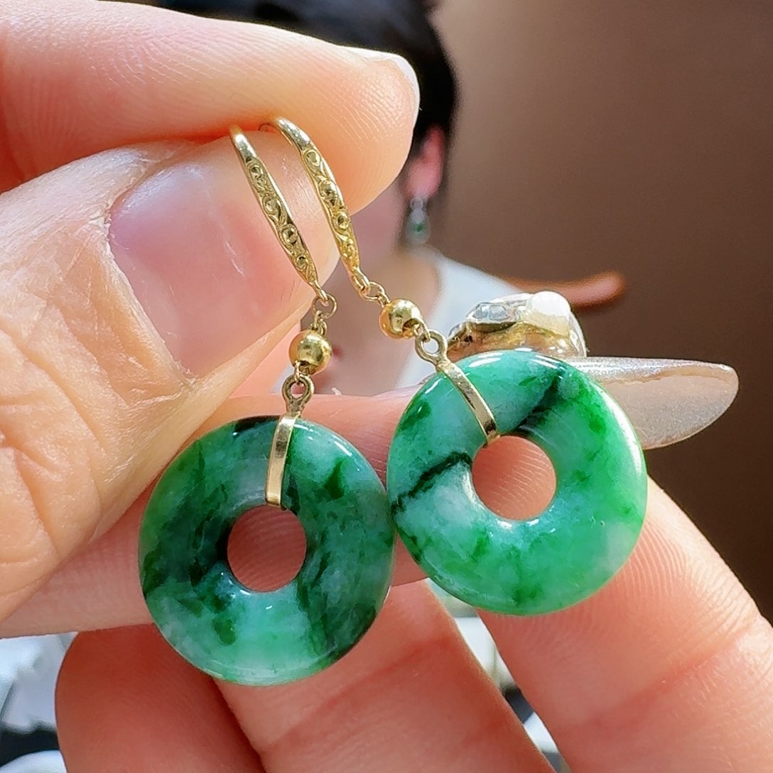 翡翠耳饰18K金镶嵌耳饰