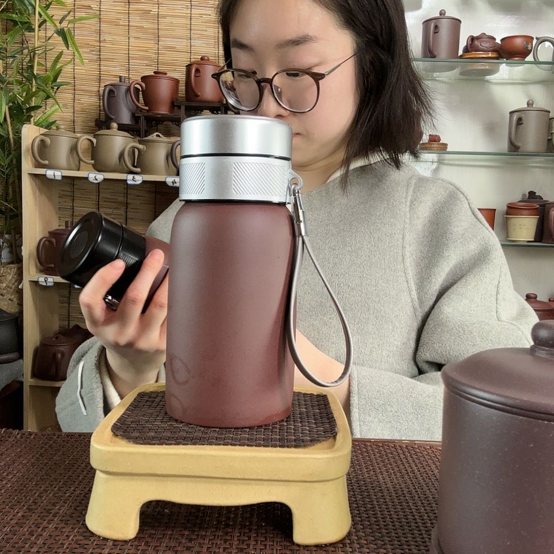 紫砂茶杯紫泥便携杯350CC左右
